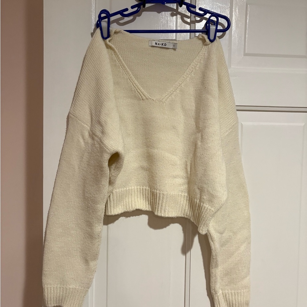 NA-KD Cream Women's Cropped Sweater
